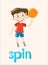 Action wordcard with boy spinning ball