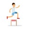 Active boy jumping hurdle cartoon character, kids physical activities vector Illustration