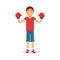 Active boy teen boxer in boxing gloves cartoon character, kids physical activities vector Illustration