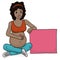 Active brunette mom, resting after the exercises next to box, Vector illustration