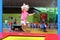 Active child jumping on the trampoline