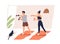 Active couple doing exercise with dumbbells vector flat illustration. Smiling man and woman training together at home