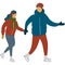 Active couple ice skater vector cartoon icon