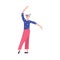 Active elderly woman or senior lady dancing, flat vector illustration isolated.