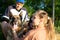 Active Family, fitness couple, Pet Love, Dog Training, best dog breeds for family. Young sports couple walking with two