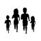 Active family man woman boy girl parents and children running jogging together front view silhouettes isolated vector illustration