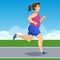 Active fat young jogging woman, loss weight cardio training