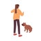 Active female pet owner training her dog vector isometric illustration. Colorful woman playing with cute domestic animal