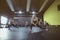 Active group of people training in sports dance class