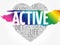 ACTIVE heart word cloud, fitness, sport, health concept