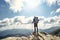 Active hiker enjoying the view. Carpathians, Ukraine