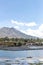Active Indonesian volcano Batur on the tropical island of Bali. View of great volcano Batur. Beautiful landscape.