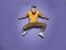 Active jumping man on color background