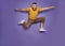 Active jumping man on color background