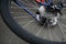 Active lifestyle: rear wheel of a bicycle lies on the asphalt. B