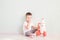 Active little boy playing the rocket toys, Child showing rocket toy with happy face, Children or Toddler learning and