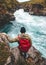 Active man exploring river canyon hiking alone