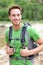 Active man portrait of sporty guy hiking outdoors