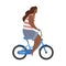 Active modern hipster african girl on blue bike with lamp. Modern flat illustration side view. Summer sports lifestyle