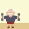 Active pensioner is engaged in the gym, lifting weights