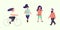 Active people. Healthy lifestyle. Set of vector flat cartoon characters. Running, bicycle, walking man and woman.