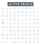 Active people vector line icons set. Active, People, Athletic, Energetic, Dynamic, Vigorous, Bustling illustration