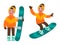 Active rest in winter. The boy is snowboarding. Vector illustration