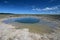 Active senior explores and photographs solution holes in Everglades.