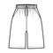 Active Shorts Sport training technical fashion illustration with elastic normal waist, high rise, Drawcord, pockets