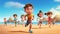 Active sporty children doing exercise on the beach