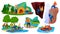 Active summer tourism vector illustration, cartoon flat tourist characters hiking, people camping in nature forest