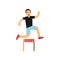 Active teen boy jumping hurdle, boy doing sport, active lifestyle vector Illustration on a white background vector