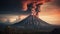 Active volcano erupts, creating dramatic volcanic landscape at sunset generated by AI