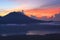 Active volcano. Sunrise from the top of Mount Batur - Bali, Indonesia