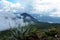 Active volcano Yzalco in the clouds