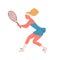 Active woman demonstrate receive position holding racket vector flat illustration. Sportswoman playing big tennis ready