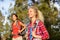 Active women - hiking girls walking in forest