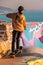 Active young man performing a skateboarding trick on a ramp in Morocco