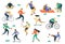 Active young people Healthy lifestyle. Roller skates, running, bicycle, run, walk, yoga. Design element colorful. Vector illustrat