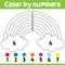 Activity page for kids with easy educational gaming level. Coloring book with a contour and color example. Rainbow.