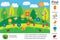 Activity page, spring picture in cartoon style, find images and answer the questions, visual education game for the development of