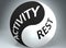 Activity and rest in balance - pictured as words Activity, rest and yin yang symbol, to show harmony between Activity and rest, 3d