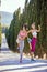 Activity women exercising together outdoors