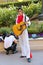 Actor dressed as Elvis Presley poses for the camera in Las Vegas