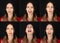 Actor Emotion Card. Collage of Young adult woman with various expressions positive six emotions