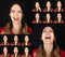Actor Emotion Card. Collage of Young adult woman with various expressions positive six emotions
