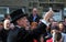 Actor playing a doctor performing the traditional good friday easter pace egg play in heptonstall west yorkshire