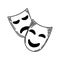 Actor's face masks, hand-drawn in doodle style. Contour icon of a theatrical mask. Emotion of joy and sadness