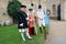 Actors in Elizabethan costume at Burghley House, Stamford, Lincolnshire