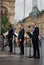 Actors read poem Eugene Onegin on stage on the Red Square in Moscow